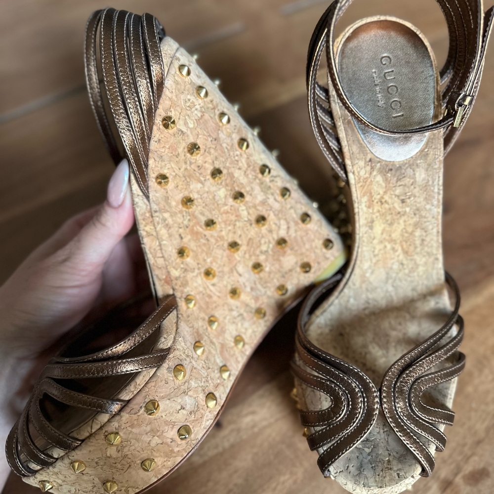 Gucci Bronze and Beige Wedges - Picture 2 of 4